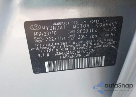 2010 Hyundai Elantra Gls from USA, damaged, VIN KMHDU4AD3AU073626